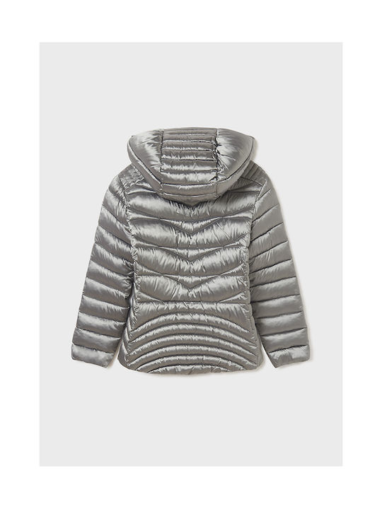 Mayoral Kids Quilted Jacket short Double Sided Hooded Silver