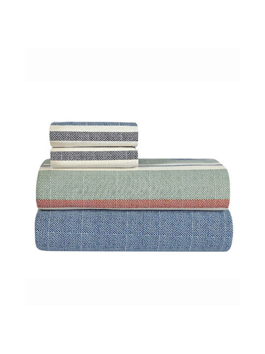 Kentia Sheet Sets Queen 240x270cm. Jamal 01 Blue - Green - Beige -Terracotta 4pcs