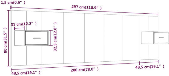 vidaXL Tăblie De Pat Din Lemn Gri Beton 200x80cm