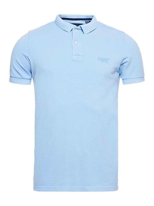 Organic Cotton Vintage Destroy Polo Short Sleeve Light Blue Blouse