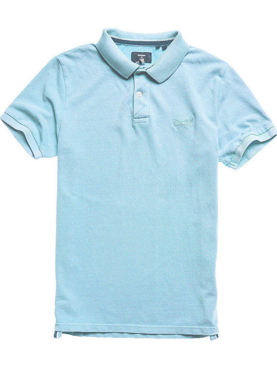 Organic Cotton Vintage Destroy Polo Short Sleeve Light Blue Blouse