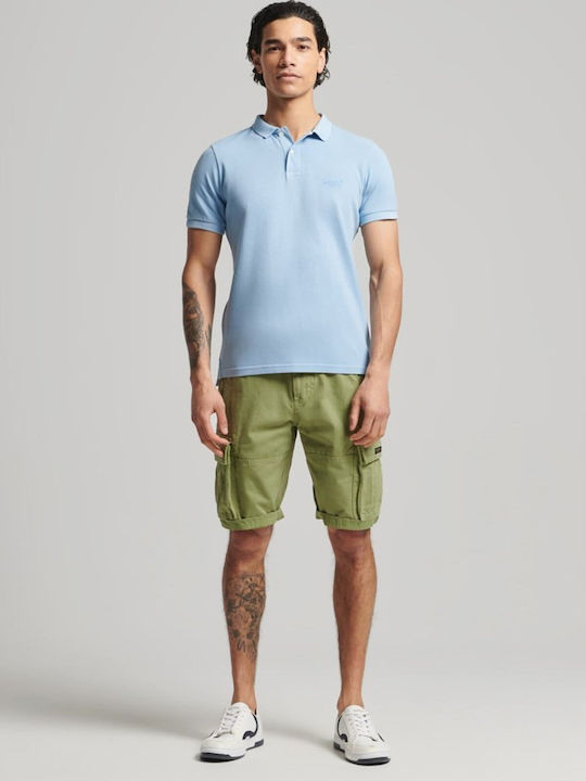 Organic Cotton Vintage Destroy Polo Short Sleeve Light Blue Blouse