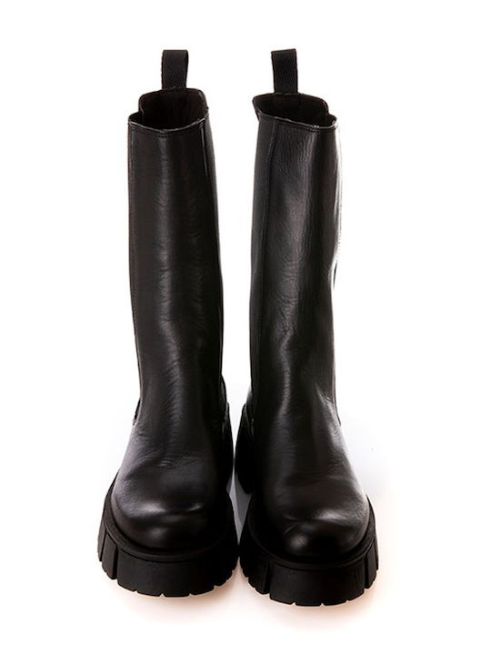 Leder Damen Chelsea Stiefeletten mit mittlerem Absatz Schwarz