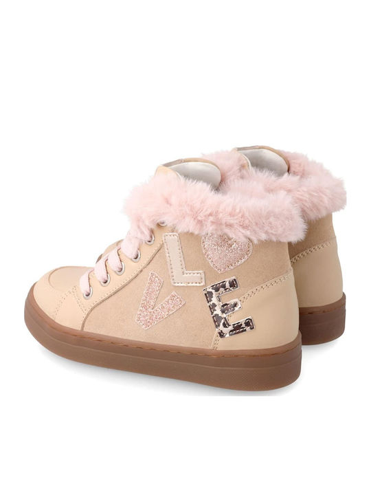 Anatomisch Lederne Kinderstiefeletten mit Schnürsenkeln Beige