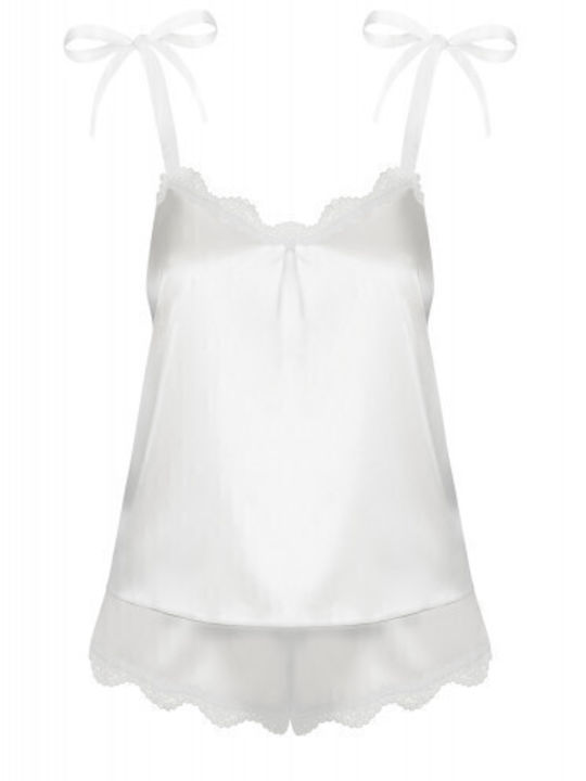 Obsessive Sommer Damen Pyjama-Set Satin,σατεν Weiß Prima Neve Two Pieces Set