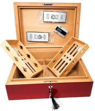 Sikarlan Cigar Humidifier Wood Box for 200 Cigars with Digital Hygrometer 42x32x14.5cm 1031-R