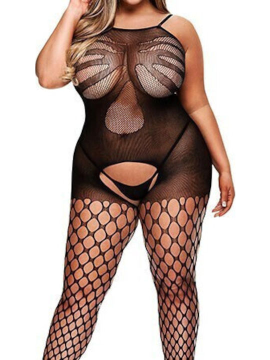 Baci Lingerie Bodystocking Jacquard Fără Fund Mărime Mare Bodystocking-uri Sexy Negru