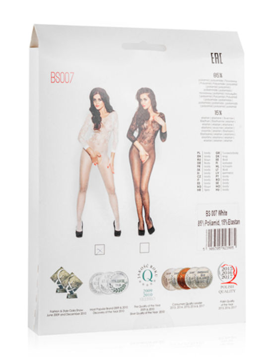 Passion BS007 Bodystocking Sexy Plasă Cu Chilot Deschis Alb