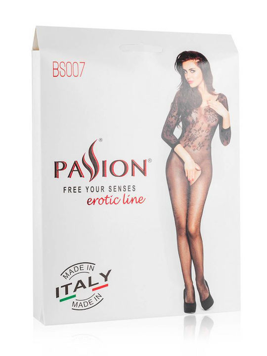 Passion BS007 Bodystocking Sexy Plasă Cu Chilot Deschis Alb