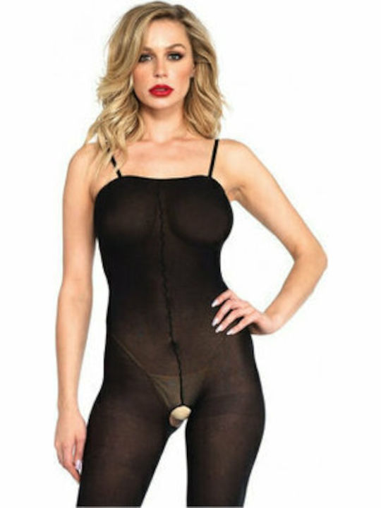 Leg Avenue Bodystocking Opaque Plasă Cu Chilot Deschis Negru