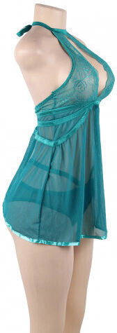 CyprusLoveShop 12449 Sensual Babydoll with Thong Plus Size Green