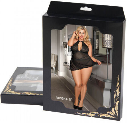 CyprusLoveShop 12469 Plus Size Adore Me Chemise with Thong Set Babydoll Sexy Black