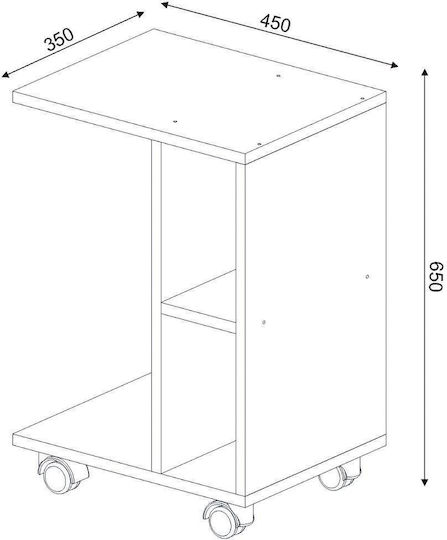 Rechteckig Beistelltisch Kithros Holz mit Rollen Weiß B35xT45xH65cm