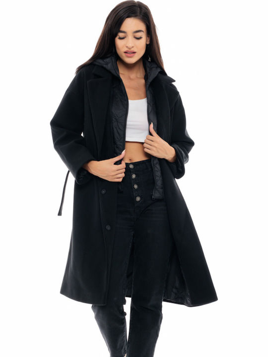 Women's Black Coat with Hood