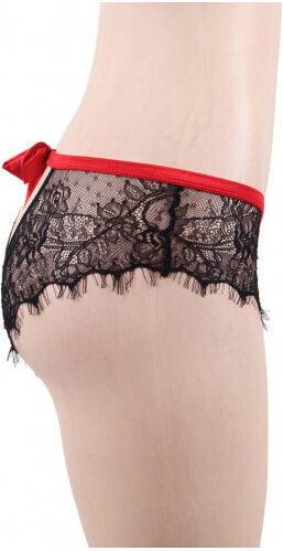 Lace Knickers with Bow Back Γυναικείο Sexy String Plus Size Black/Red