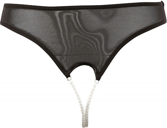 Cottelli Collection Crotchless Pearl Thong Femei Sexy Șir de caractere cu decupaje Black