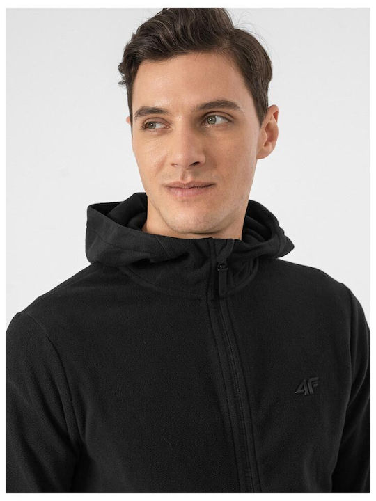 4F Men's Fleece Hooded Cardigan with Zipper Black