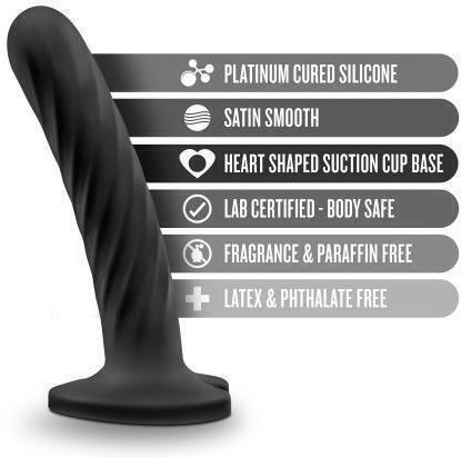 Temptasia Twist Medium Glass Dildo With Suction Cup Black 14cm