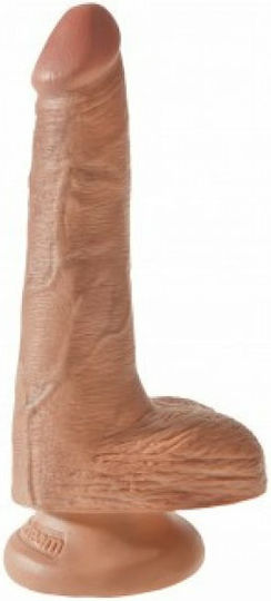 King Cock Glass Dildo with Balls and Suction Cup Tan 15cm