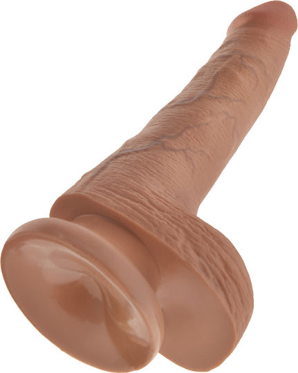 King Cock Glass Dildo with Balls and Suction Cup Tan 15cm
