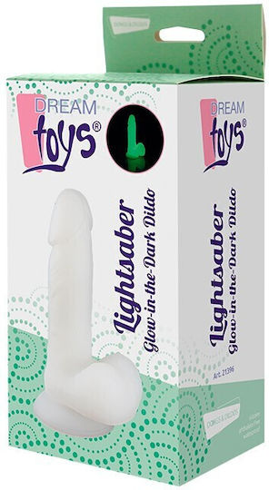 Dream Toys Lightsaber Glow-in-the-Dark Dildo Realistic Dildo with Balls and Suction Cup White 20cm