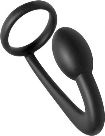 XR Master Series Prostatic Play Explorer Cock Ring Schwanz Silikon mit Analplug Schwarz