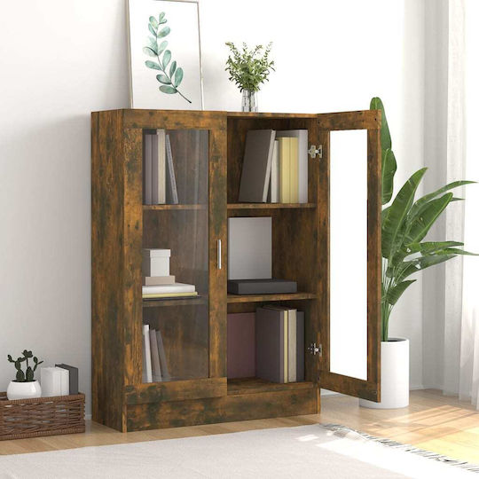 Living Room Display Cabinet made of MDF with Smoked Oak Glass 82.5x30.5x115cm