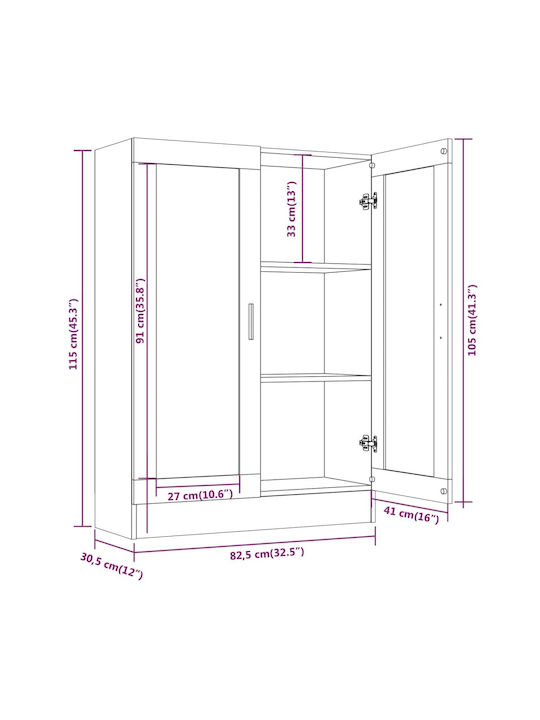 vidaXL Wohnzimmer Vitrine aus MDF mit Verglastem Rauchdunklem Eichenholz 82.5x30.5x115cm