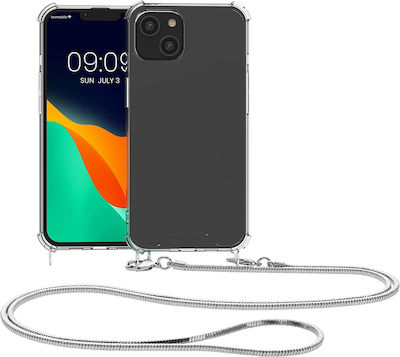 KWmobile Metal Necklace Silicone Back Cover with Strap Transparent / Silver (iPhone 14 Plus)