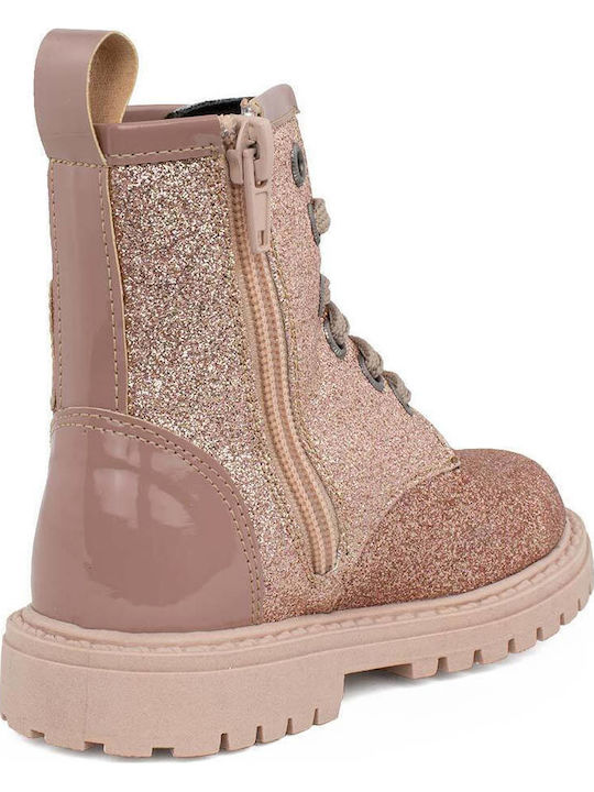 Leather Kids Boots with Zipper Pink
