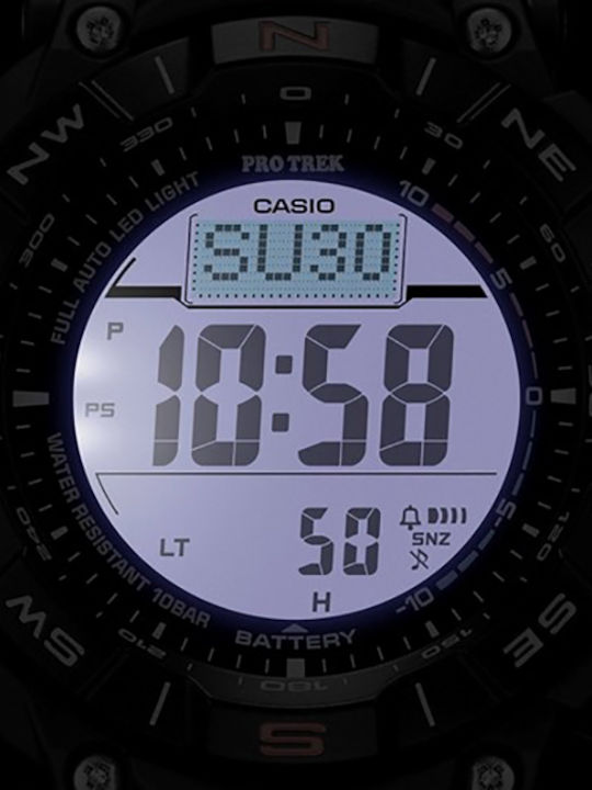 Casio Pro Trek Ανδρικό Ρολόι 52mm Χρονογράφος Solar με Γκρι Μεταλλικό Μπρασελέ