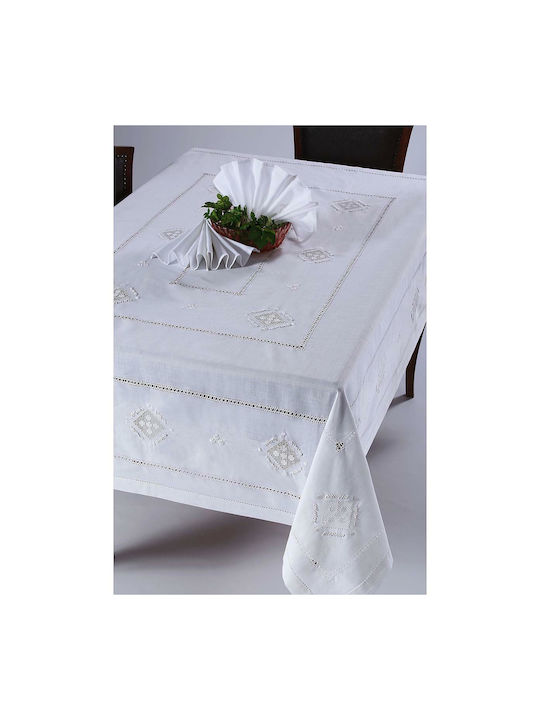 Silk Fashion 8702 Cotton Tablecloth with Embroidery Λευκό 170x350cm