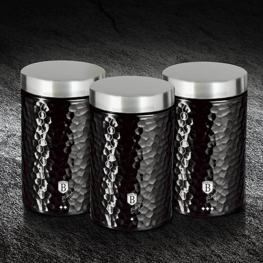 Berlinger Haus Primal Gloss Collection Комплект 3 Бройки Вази Обща Употреба с Капак от Неръждаема Стомана Черни 11x11x17.8см 3 Бройки