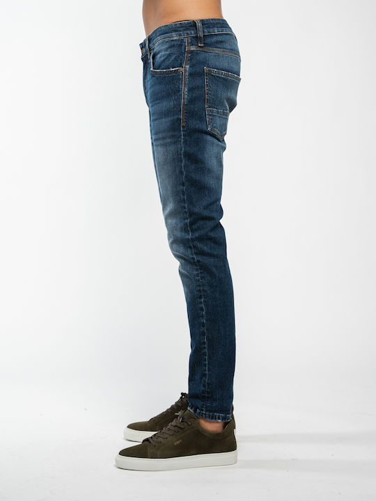 Ανδρικό Παντελόνι Τζιν Ελαστικό με Slim Tapered Εφαρμογή Μπλε