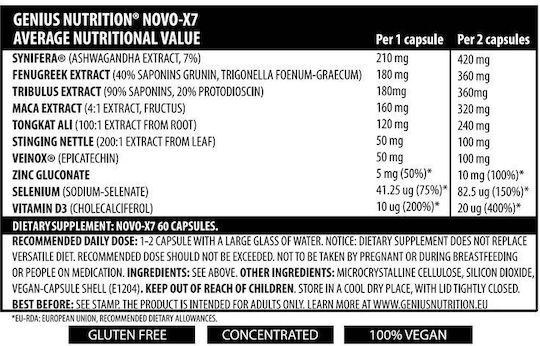 Genius Nutrition Novo X7 Supliment pentru Antrenament & Creșterea Testosteronului 60 capsule veget