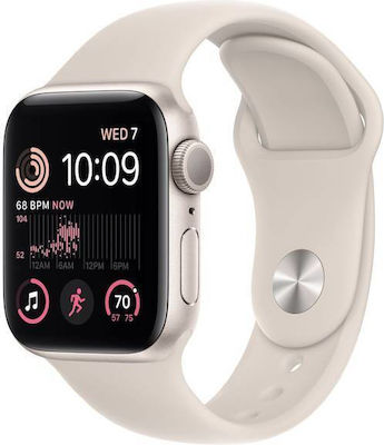 Apple Watch SE 2022 Aluminium 40mm Waterproof with Heart Rate Monitor (Starlight with Starlight Sport Band)