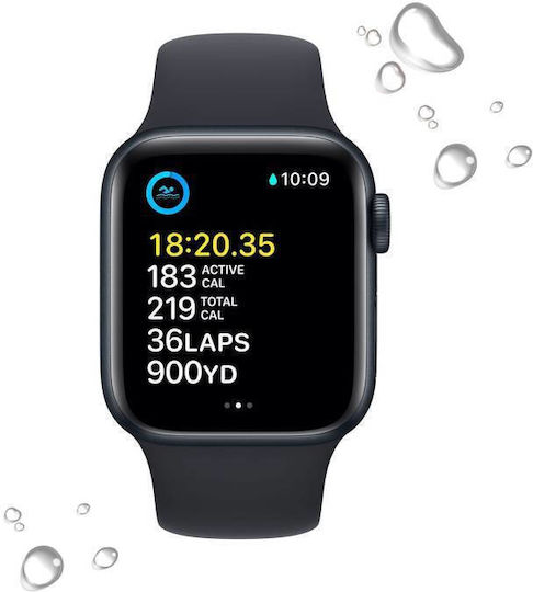 Apple Watch SE 2022 Aluminium 44mm Αδιάβροχο με Παλμογράφο (Midnight with Midnight Sport Band)