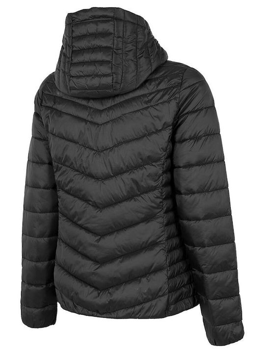 Women's for Hiking Short Puffer Jacket for Winter with Hood Black