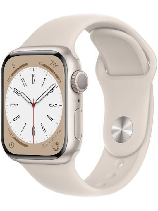 Apple Watch Series 8 Aluminiu 41mm Rezistent la apă cu pulsometru (Starlight cu Starlight Sport Band)