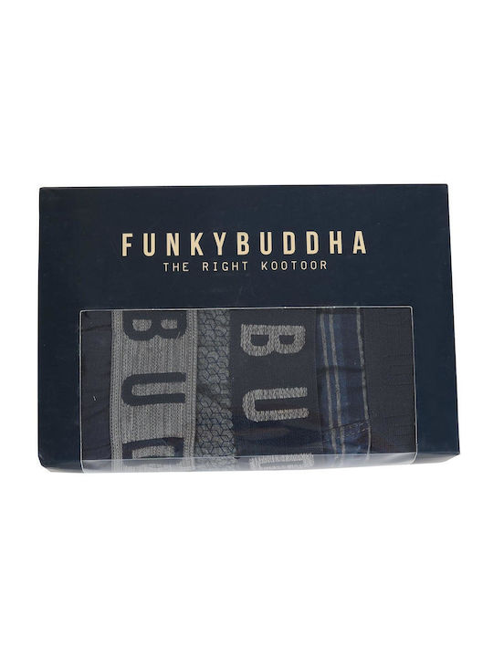 Funky Buddha Ανδρικά Μποξεράκια Μπλε με Σχέδια 3Pack