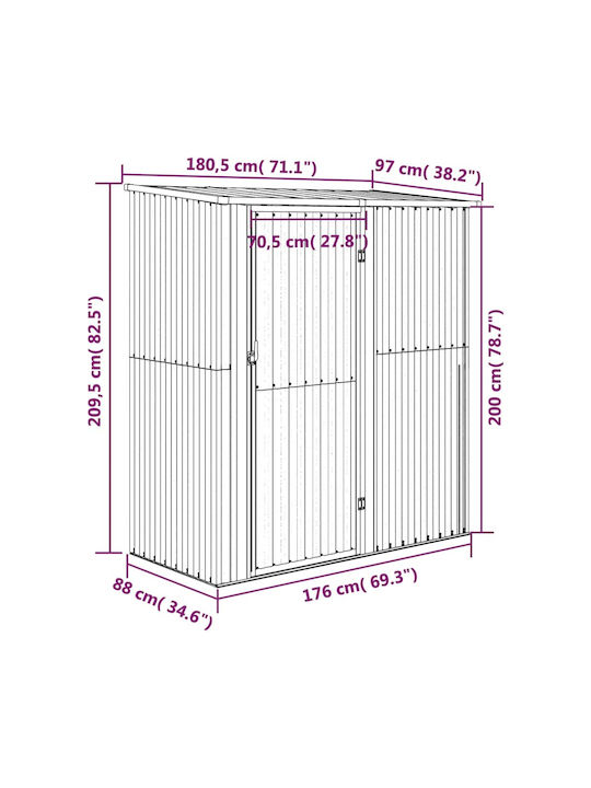 Metallische Gartenhaus Gaalvanisierte Braune M1.805xP0.97xH2.095m