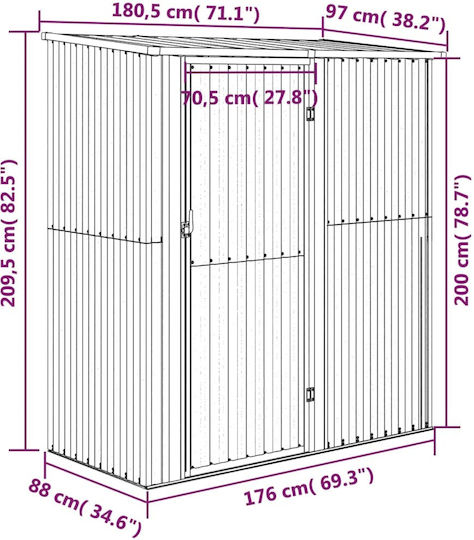 Metallic Garden Warehouse Galvanized Brown L1.805xW0.97xH2.095m
