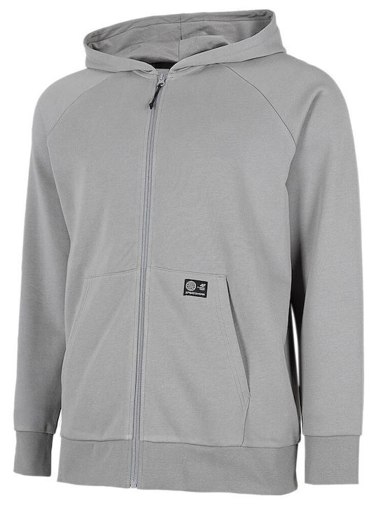 4F Men's Sweatshirt Jacket with Hood and Pockets Gray