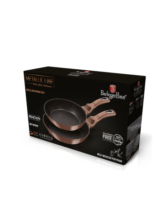 Berlinger Haus Metallic Line Pfannen-Set aus Aluminium Rose Gold Collection mit Innenbeschichtung aus Stein 2 Stück