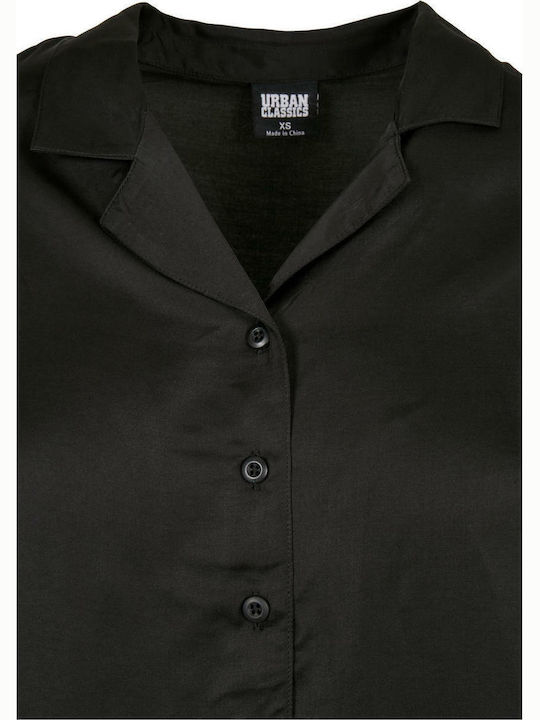 Women's Satin Short Sleeve Shirt Black