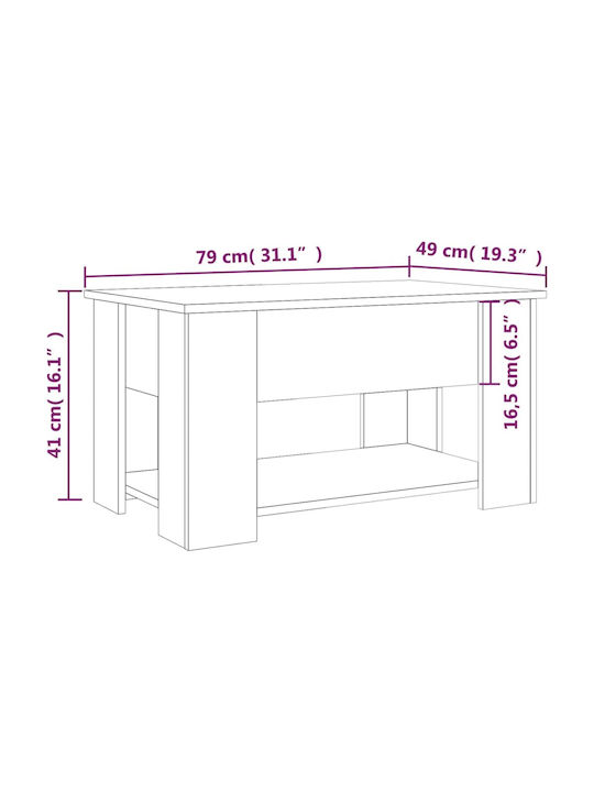 vidaXL Rechteckiges Zentral Kaffeetisch Aus Holz Mit Hebemechanismus Beige M79xB49xH41cm