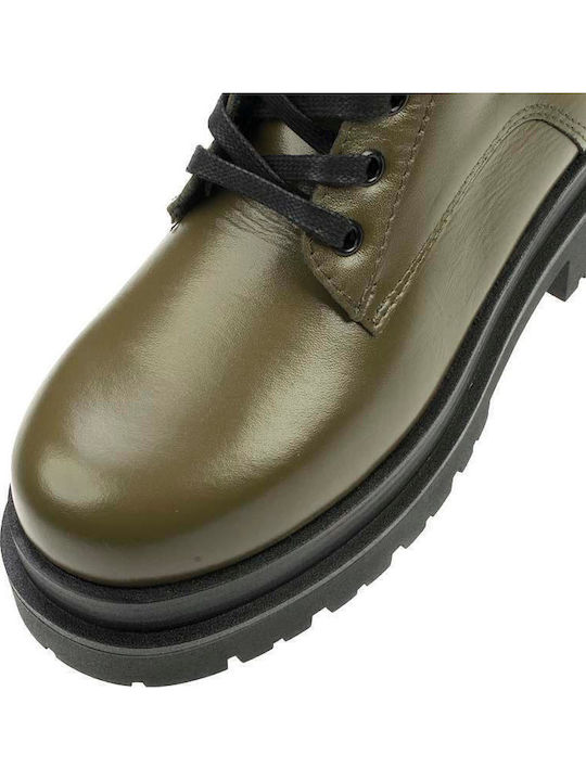 Leather Women's Ankle Boots Khaki