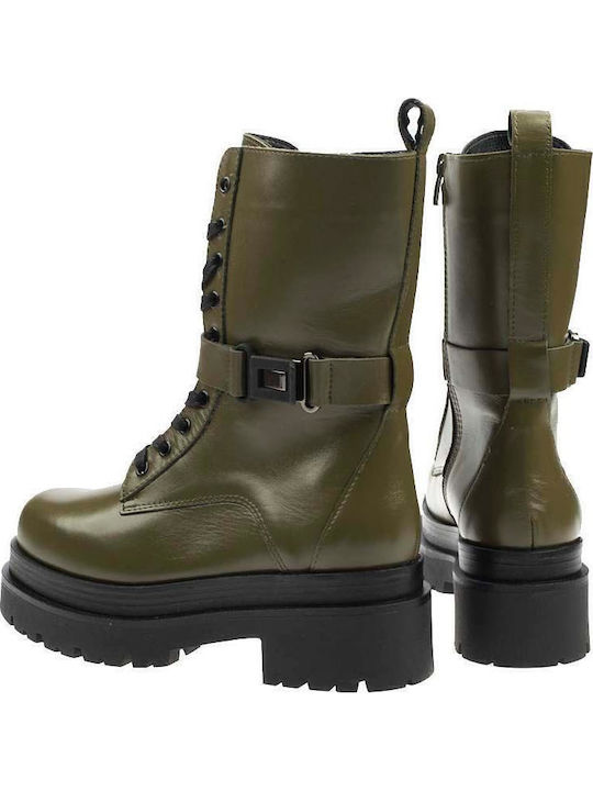 Leather Women's Ankle Boots Khaki