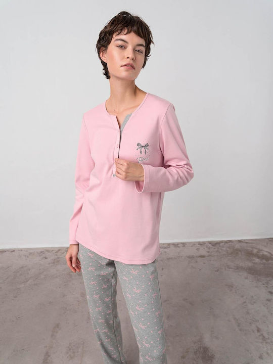 Vamp Winter Damen Pyjama-Set Baumwolle Pink Nectar