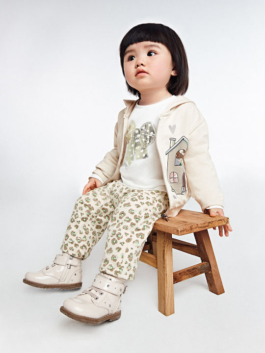 Biker Kids Boots from Patent Leather with Zipper Ecru